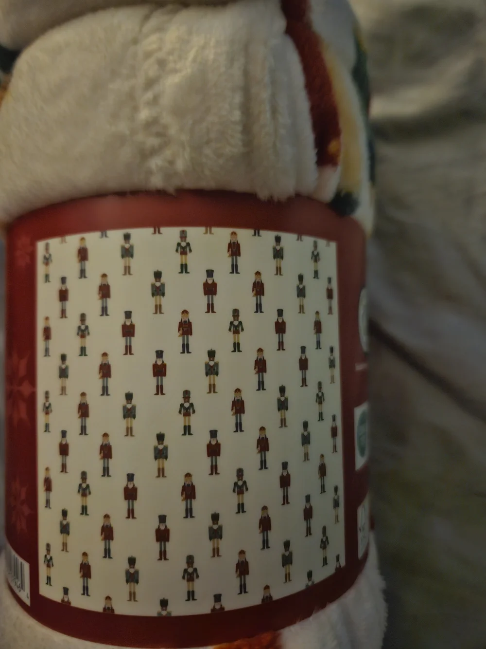 Holiday Time Plush Throw Blanket - White with Nutcracker Accent